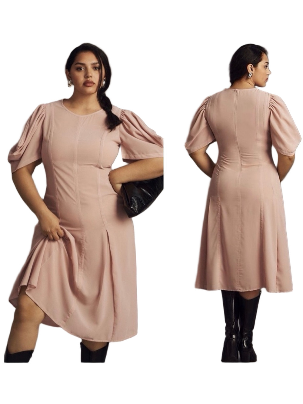 🎩Anthropology Puff Sleeve Midi Dress in Violet ice size 22W GUC